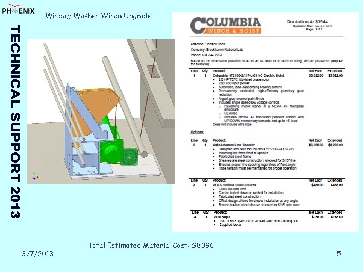 Window Washer Winch Upgrade 3/7/2013 Total Estimated Material Cost: $8396 5 