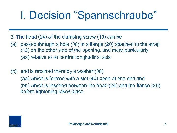 I. Decision “Spannschraube” 3. The head (24) of the clamping screw (10) can be