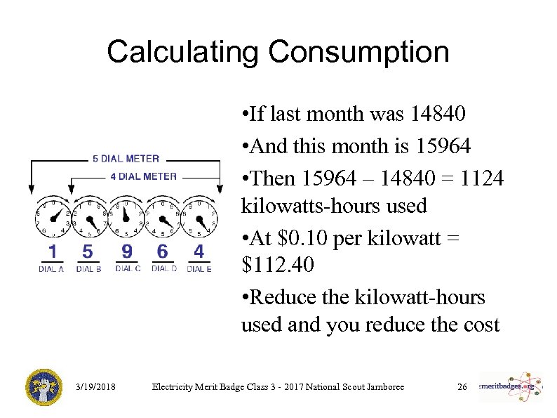 Calculating Consumption • If last month was 14840 • And this month is 15964