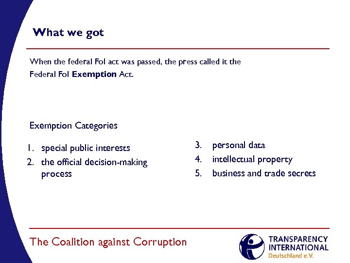 What we got When the federal Fo. I act was passed, the press called