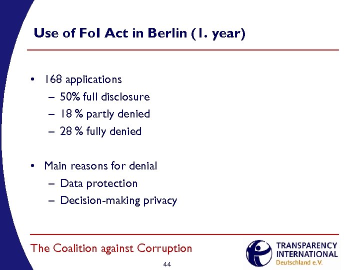 Use of Fo. I Act in Berlin (1. year) • 168 applications – 50%