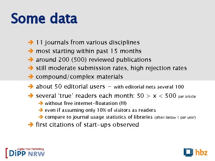 Some data 11 journals from various disciplines most starting within past 15 months around