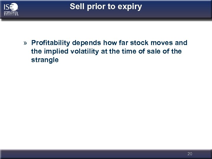 Sell prior to expiry » Profitability depends how far stock moves and the implied