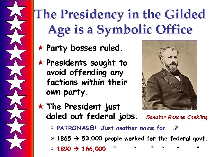The Presidency in the Gilded Age is a Symbolic Office « Party bosses ruled.