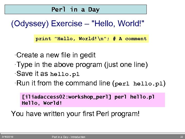 Perl in a Day (Odyssey) Exercise – 