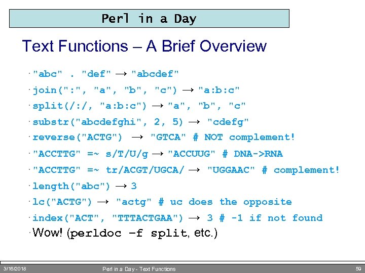 Perl in a Day Text Functions – A Brief Overview · 