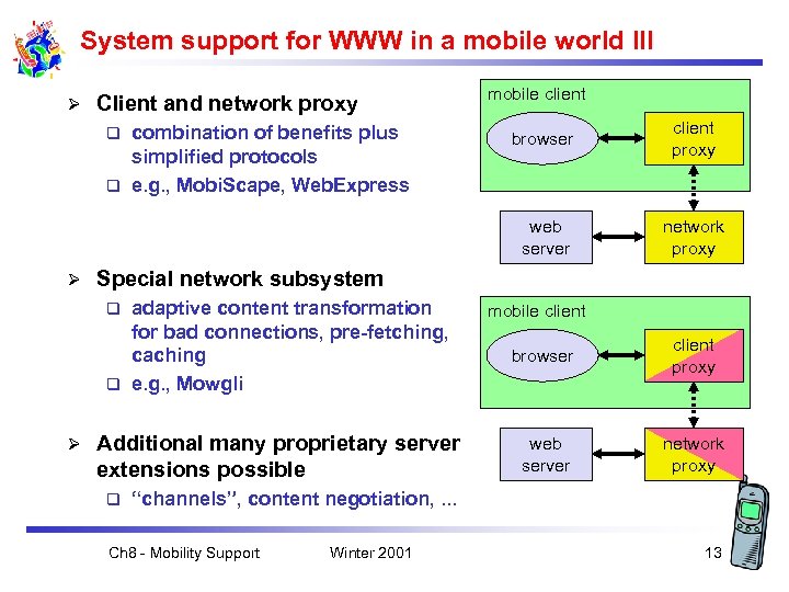 System support for WWW in a mobile world III Ø Client and network proxy