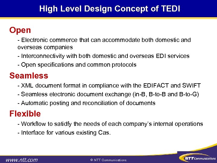 High Level Design Concept of TEDI Open - Electronic commerce that can accommodate both
