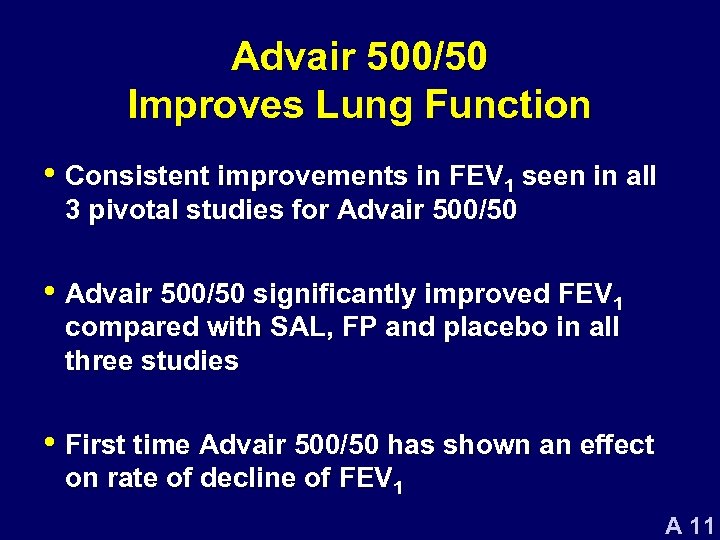 Advair 500/50 Improves Lung Function • Consistent improvements in FEV 1 seen in all
