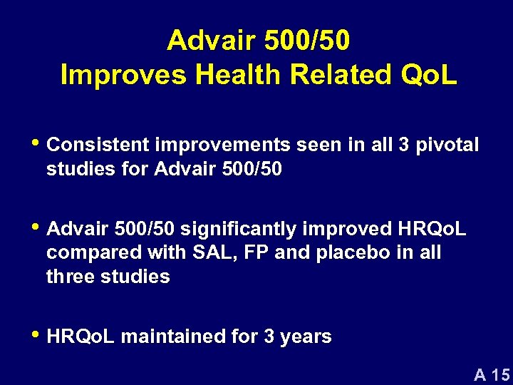 Advair 500/50 Improves Health Related Qo. L • Consistent improvements seen in all 3