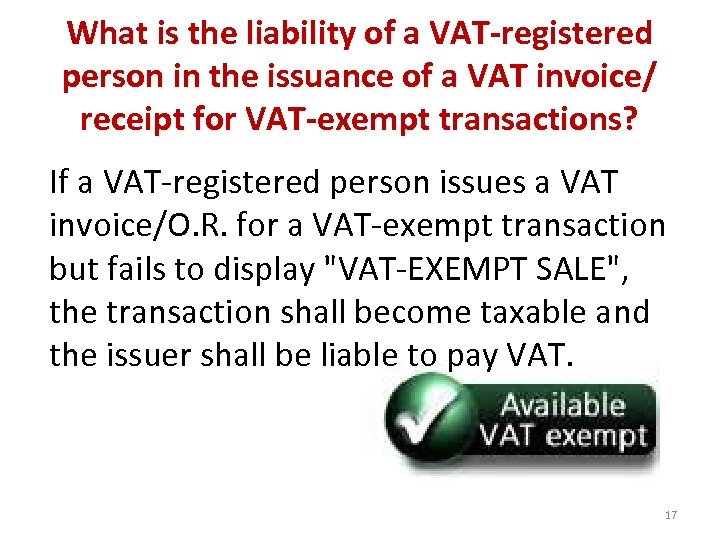 What is the liability of a VAT-registered person in the issuance of a VAT