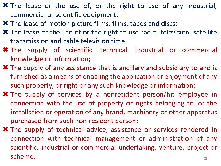  The lease or the use of, or the right to use of any