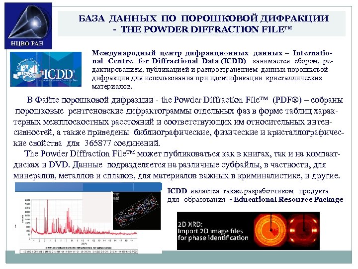  БАЗА ДАННЫХ ПО ПОРОШКОВОЙ ДИФРАКЦИИ - THE POWDER DIFFRACTION FILE™ Международный центр дифракционных