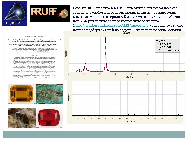 База данных проекта RRUFF содержит в открытом доступе сведения о свойствах, рентгеновских данных и