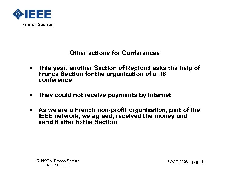  France Section Other actions for Conferences § This year, another Section of Region