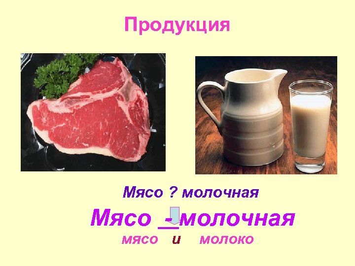 Продукция Мясо ? молочная Мясо - молочная мясо и молоко 