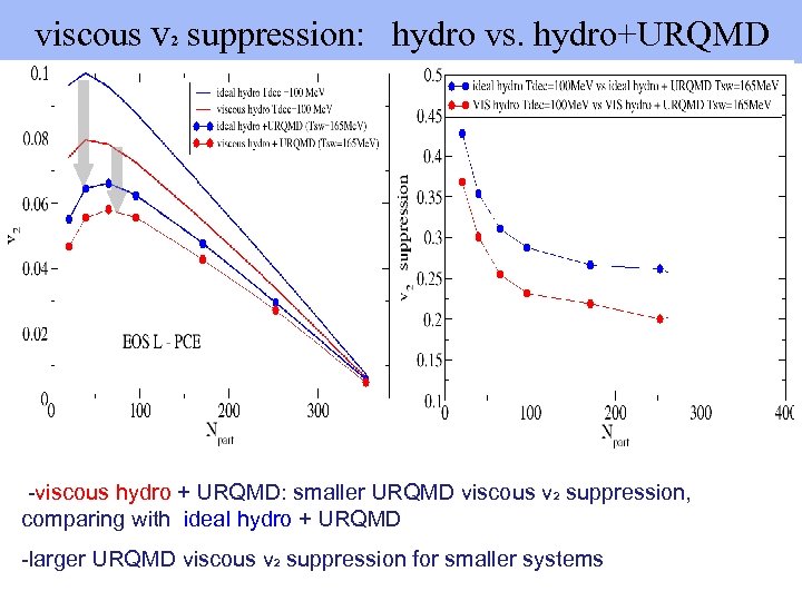  viscous v 2 suppression: hydro vs. hydro+URQMD -viscous hydro + URQMD: smaller URQMD