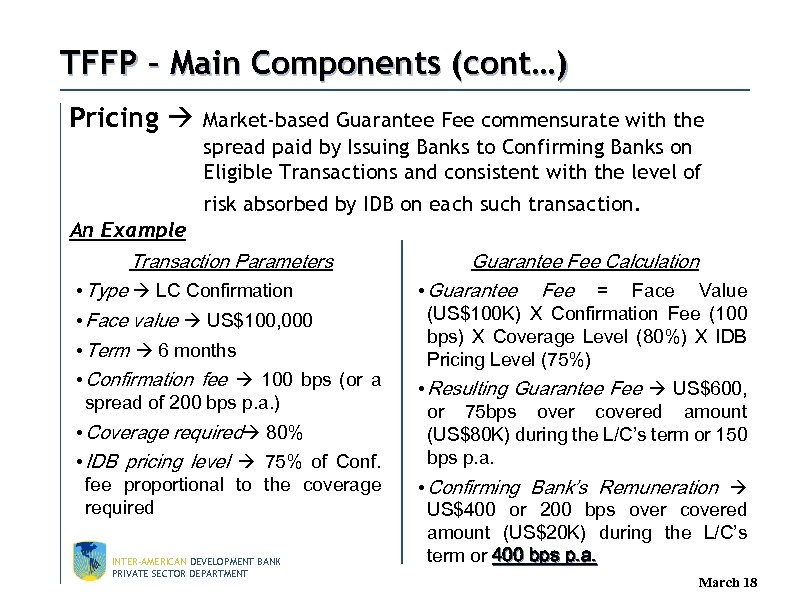 TFFP – Main Components (cont…) Pricing Market-based Guarantee Fee commensurate with the spread paid