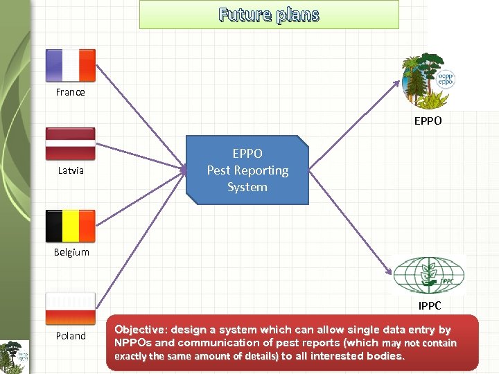 Future plans France EPPO Latvia EPPO Pest Reporting System Belgium IPPC Poland Objective: design
