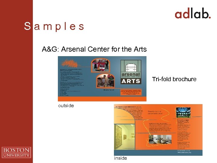 S a m p l e s A&G: Arsenal Center for the Arts Tri-fold