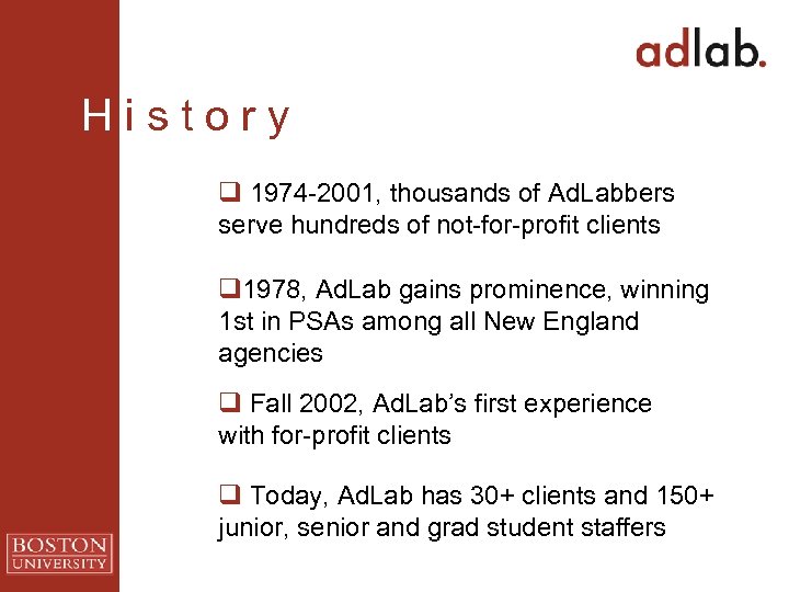 H i s t o r y q 1974 -2001, thousands of Ad. Labbers