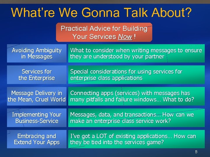 What’re We Gonna Talk About? Practical Advice for Building Your Services Now ! Avoiding
