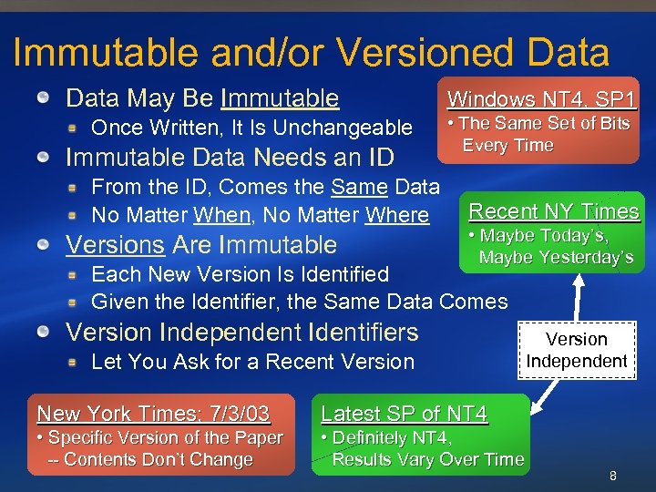 Immutable and/or Versioned Data May Be Immutable Once Written, It Is Unchangeable Immutable Data