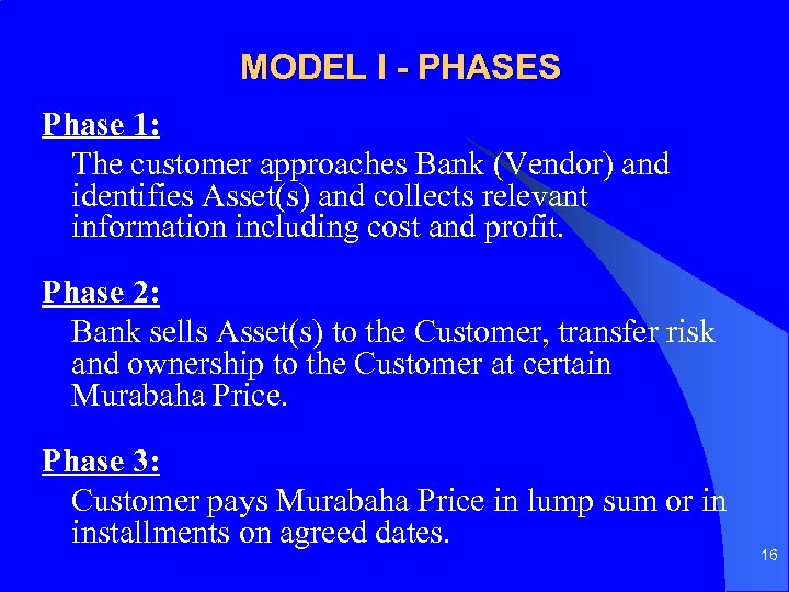 MODEL I - PHASES Phase 1: The customer approaches Bank (Vendor) and identifies Asset(s)