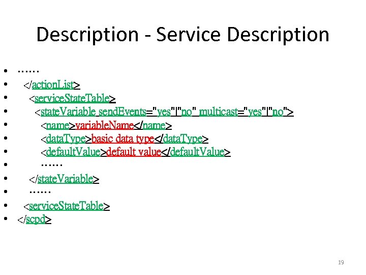 Description - Service Description • …… • </action. List> • <service. State. Table> •