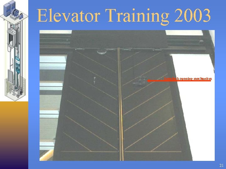 Elevator Training 2003 Interlock opening mechanism 21 