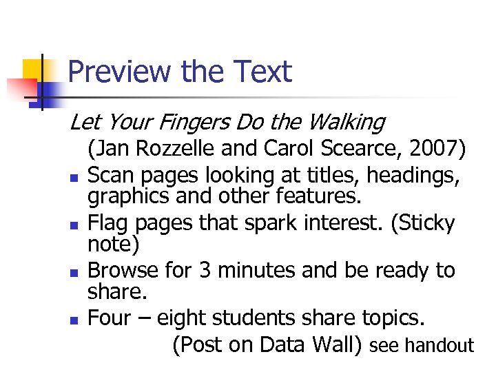 Preview the Text Let Your Fingers Do the Walking n n (Jan Rozzelle and
