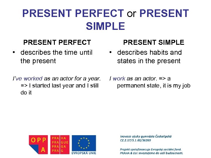 PRESENT PERFECT or PRESENT SIMPLE PRESENT PERFECT • describes the time until the present