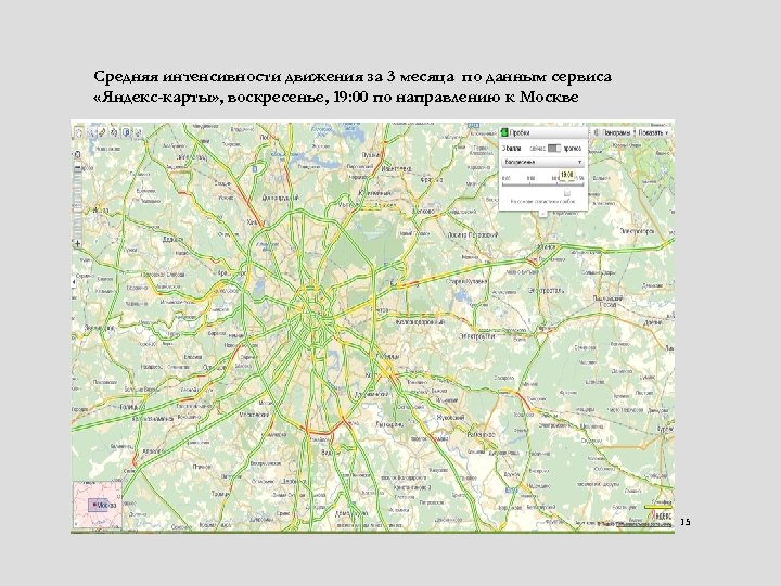 Средняя интенсивности движения за 3 месяца по данным сервиса «Яндекс-карты» , воскресенье, 19: 00