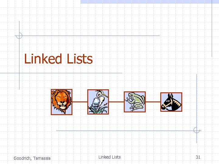 Linked Lists Goodrich, Tamassia Linked Lists 31 