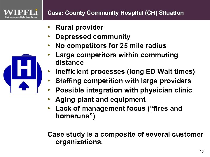 Case: County Community Hospital (CH) Situation • • • Rural provider Depressed community No