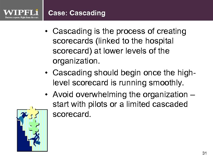 Case: Cascading • Cascading is the process of creating scorecards (linked to the hospital