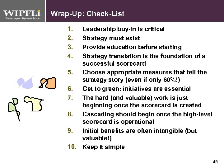 Wrap-Up: Check-List 1. 2. 3. 4. Leadership buy-in is critical Strategy must exist Provide