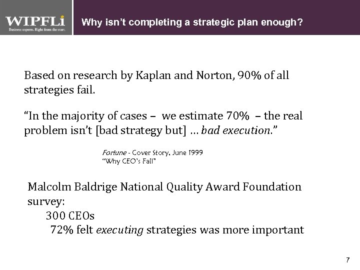 Why isn’t completing a strategic plan enough? Based on research by Kaplan and Norton,