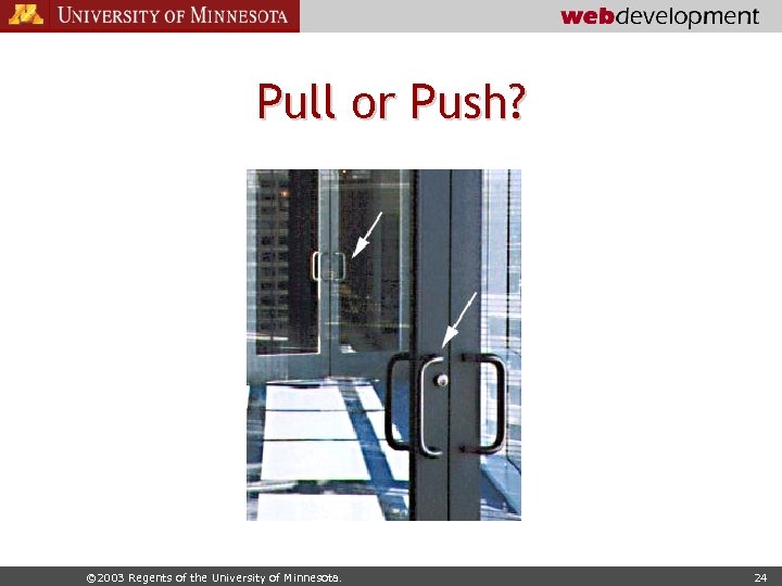 Pull or Push? © 2003 Regents of the University of Minnesota. 24 