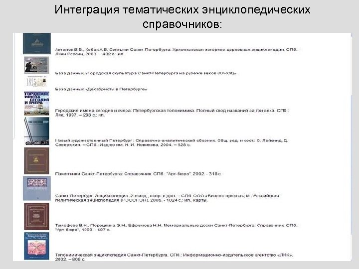 Интеграция тематических энциклопедических справочников: 