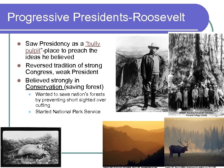 Progressive Presidents-Roosevelt Saw Presidency as a “bully pulpit”-place to preach the ideas he believed