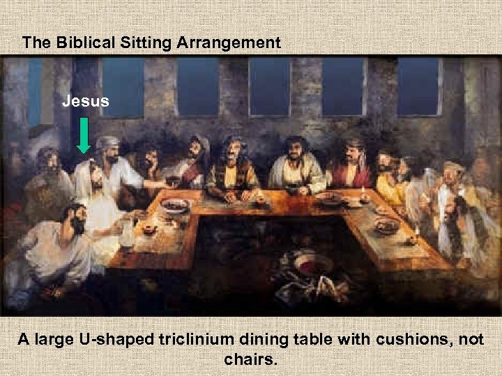 The Biblical Sitting Arrangement Jesus A large U-shaped triclinium dining table with cushions, not