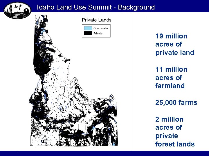 Idaho Land Use Summit - Background 19 million acres of private land 11 million