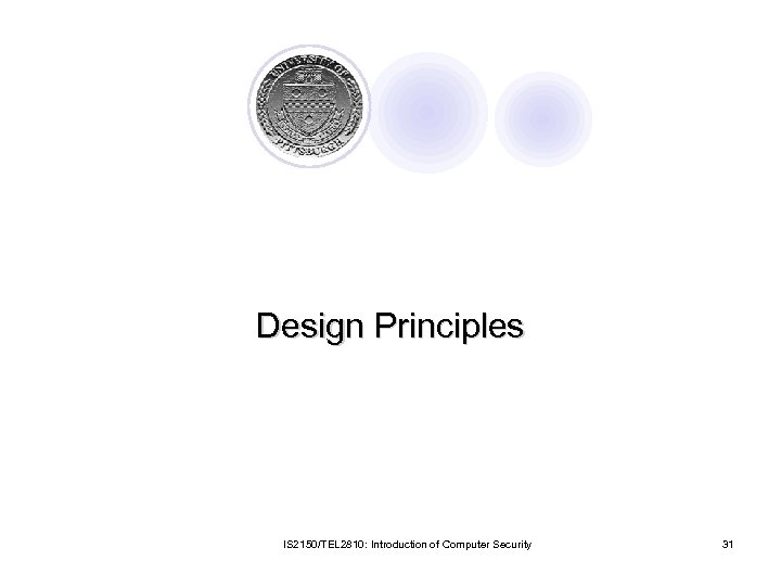 Design Principles IS 2150/TEL 2810: Introduction of Computer Security 31 