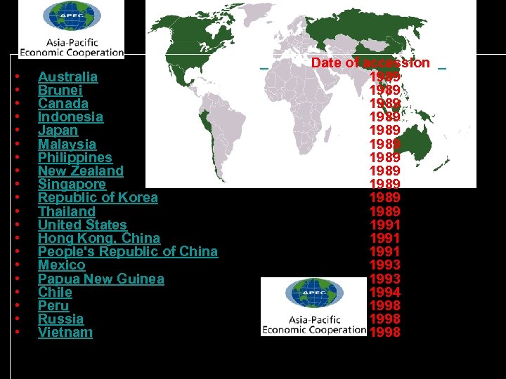  • • • • • Date of accession Australia 1989 Brunei 1989 Canada