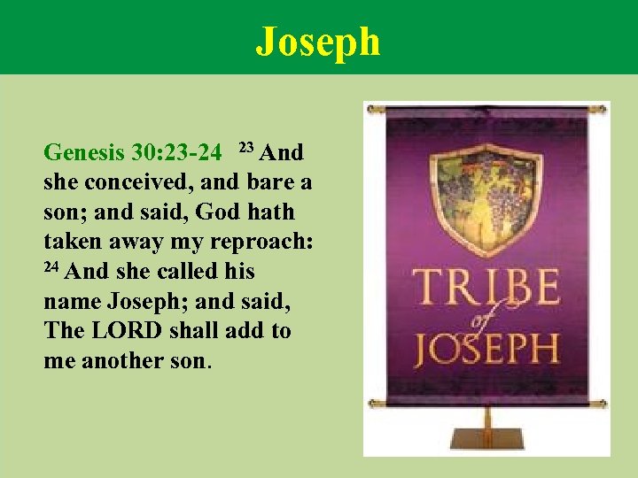 Joseph Genesis 30: 23 -24 23 And she conceived, and bare a son; and