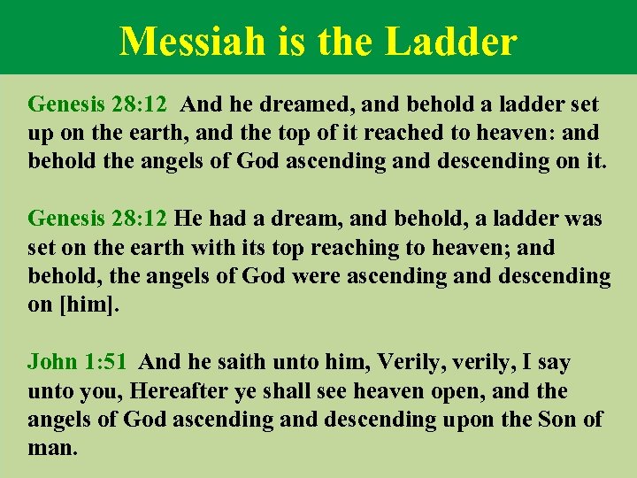 Messiah is the Ladder Genesis 28: 12 And he dreamed, and behold a ladder