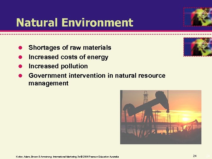 Natural Environment Shortages of raw materials Increased costs of energy Increased pollution Government intervention