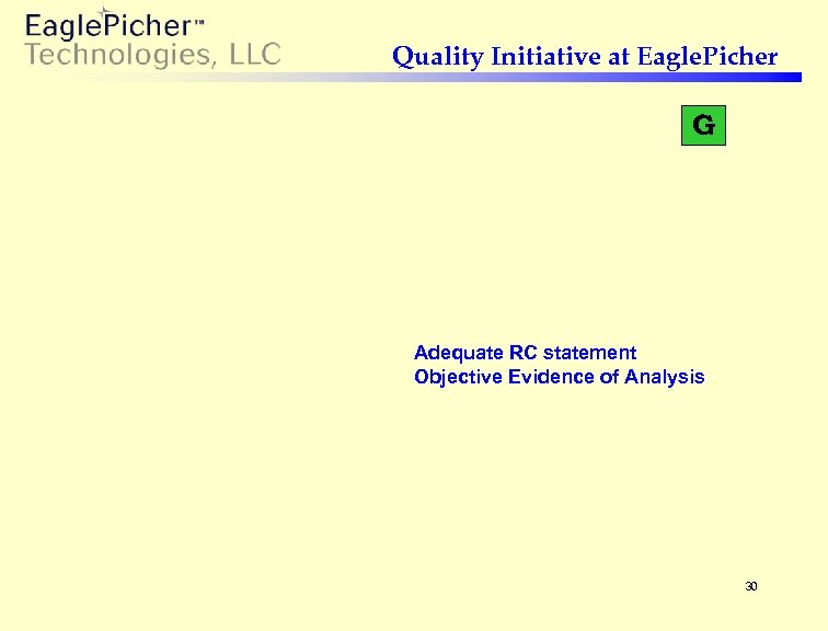 Quality Initiative at Eagle. Picher G Adequate RC statement Objective Evidence of Analysis 30