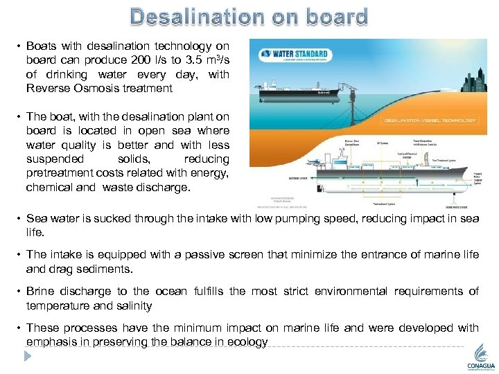  • Boats with desalination technology on board can produce 200 l/s to 3.